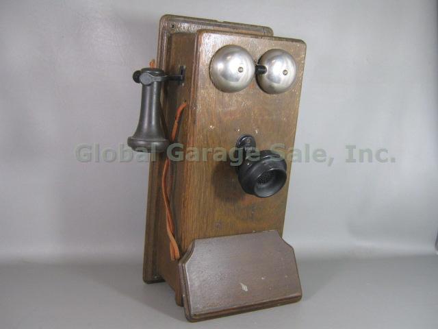 Antique Oak Wood Wall Crank Telephone Patent 1900 Western Electric 22A Magneto