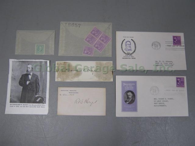 2 Signatures From US President Rutherford B Hayes 1828 Signed Card Autographs NR