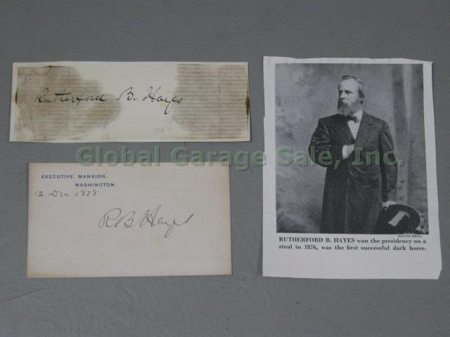 2 Signatures From US President Rutherford B Hayes 1828 Signed Card Autographs NR 1