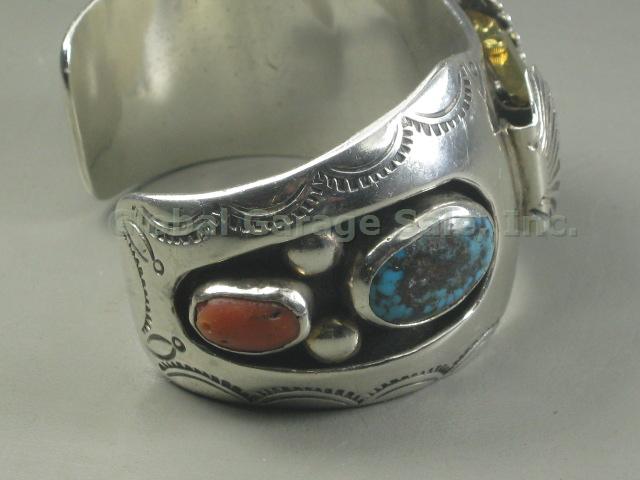 Southwestern Citizen Quartz Watch Coral Turquoise Silver Cuff Bracelet JB NO RES 3