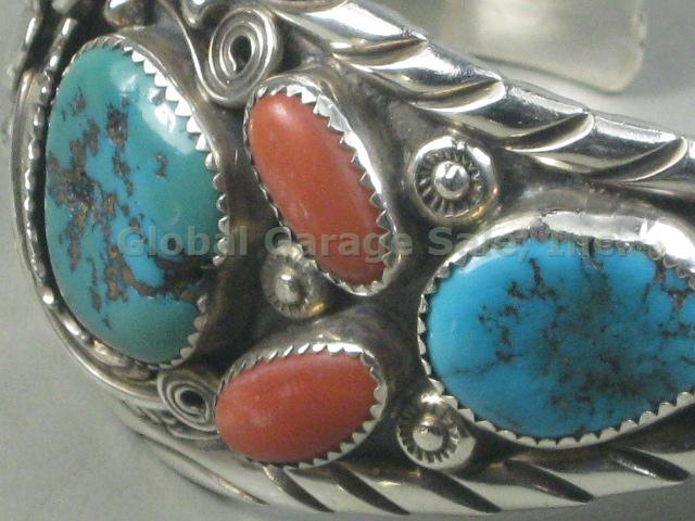 Southwestern Coral Turquoise Sterling Silver Bracelet 61.3 Grams Grs Gr IHMJ B 2