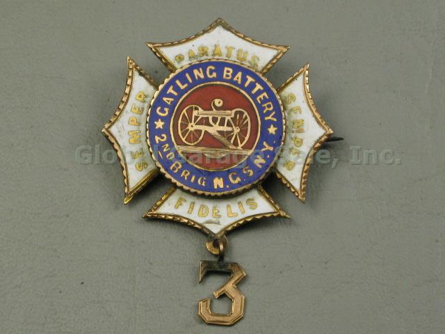 Vtg Antique National Guard Gatling Battery 2nd Brigade Enamel Medal Badge Pin NR