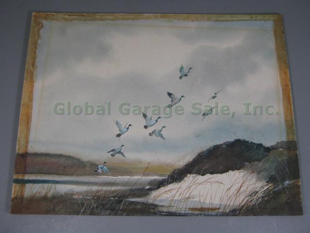 Vtg Signed Edwin J Ward Watercolor Painting Ducks Birds Waterfowl Seascape 10