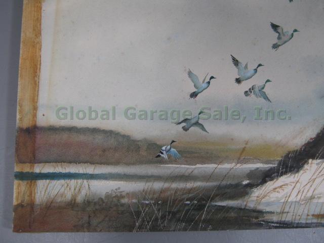 Vtg Signed Edwin J Ward Watercolor Painting Ducks Birds Waterfowl Seascape 11