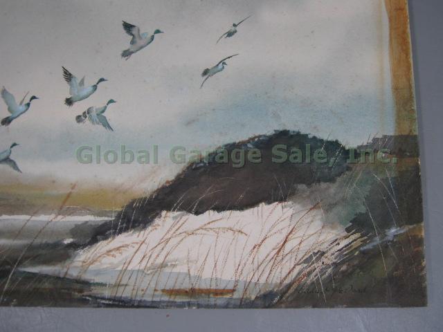 Vtg Signed Edwin J Ward Watercolor Painting Ducks Birds Waterfowl Seascape 12