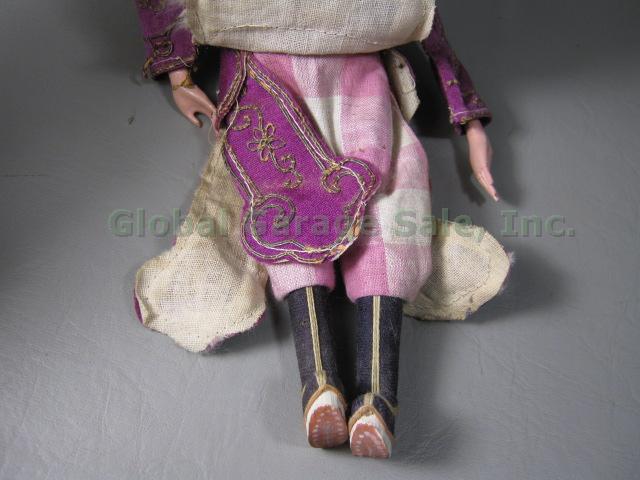 2 Antique 10" Chinese Wooden Opera Dolls Puppets 1920s Hand Painted Embroidered 4