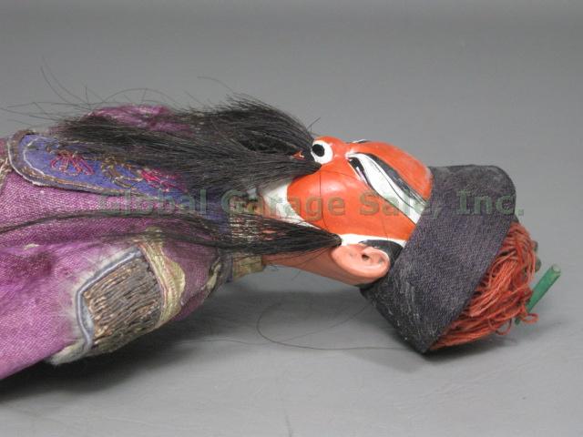 2 Antique 10" Chinese Wooden Opera Dolls Puppets 1920s Hand Painted Embroidered 7