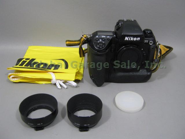 Nikon F5 35mm SLR Film Camera Body Sunpak 222 Flash HS-9 HS-10 Lens Hood Bundle
