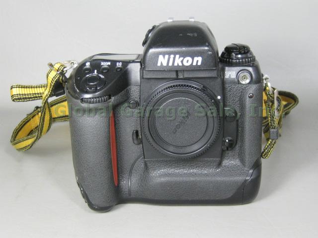 Nikon F5 35mm SLR Film Camera Body Sunpak 222 Flash HS-9 HS-10 Lens Hood Bundle 1