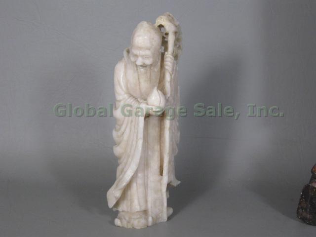 3 Vtg Carved Chinese Asian Soapstone Stone Figures Figurines Buddha 5"-11.5" NR! 3