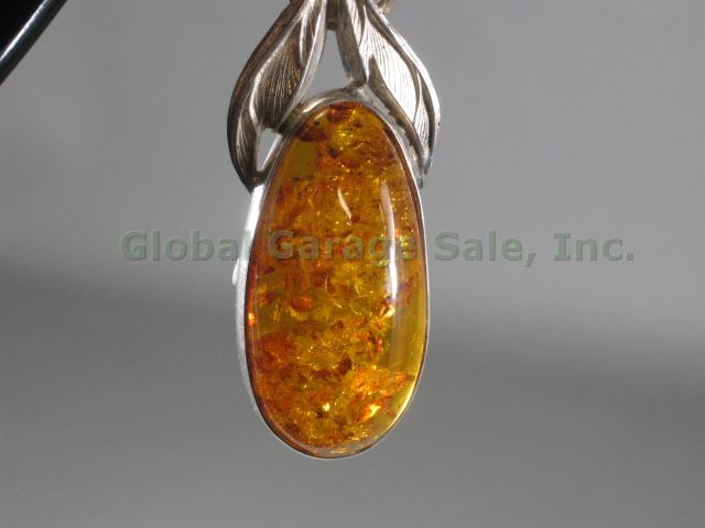 5 Vtg Amber Sterling Silver Pendant Necklace Ring Brooch Jewelry Lot 52 Grams NR 4