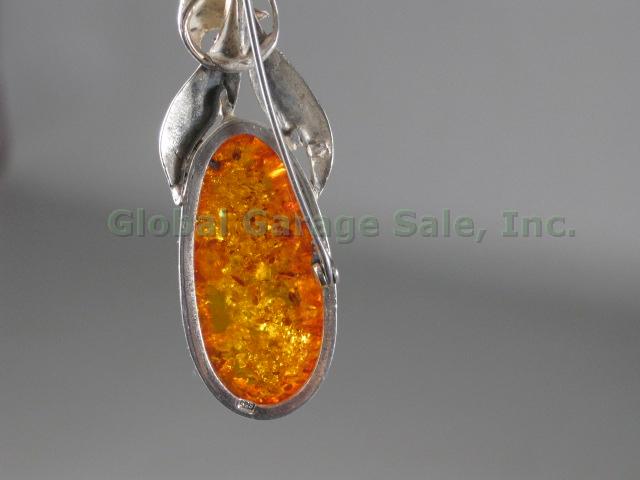5 Vtg Amber Sterling Silver Pendant Necklace Ring Brooch Jewelry Lot 52 Grams NR 5