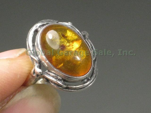 5 Vtg Amber Sterling Silver Pendant Necklace Ring Brooch Jewelry Lot 52 Grams NR 15