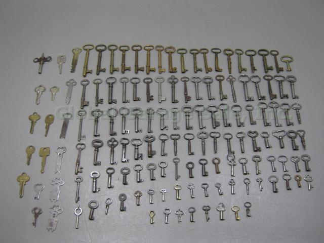 133 Vtg Antique Keys Brass Steel Skeleton Flat Cabinet Door Barrel Clock Watch +