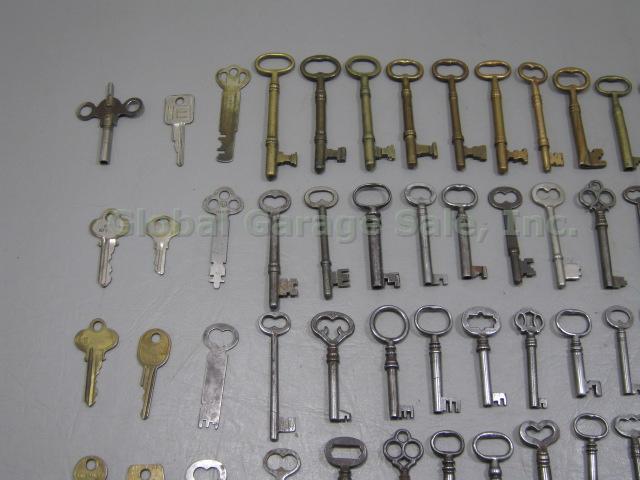 133 Vtg Antique Keys Brass Steel Skeleton Flat Cabinet Door Barrel Clock Watch + 4