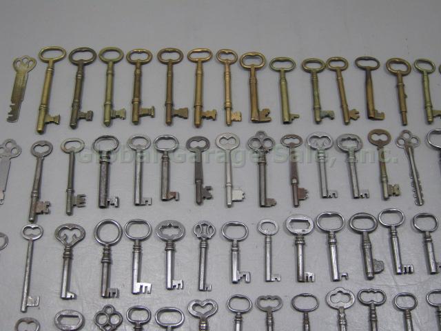 133 Vtg Antique Keys Brass Steel Skeleton Flat Cabinet Door Barrel Clock Watch + 5