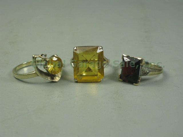 3 Vtg 10k Yellow Gold Ring Lot Square Round Garnet Topaz Diamond? Size 3.75 6.75