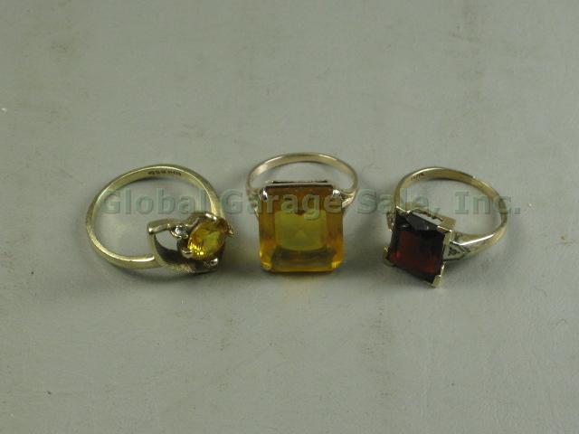 3 Vtg 10k Yellow Gold Ring Lot Square Round Garnet Topaz Diamond? Size 3.75 6.75 1