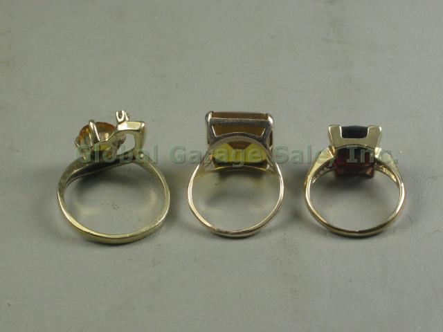 3 Vtg 10k Yellow Gold Ring Lot Square Round Garnet Topaz Diamond? Size 3.75 6.75 2