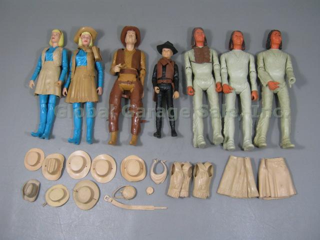 7 Vtg Marx Johnny West Figure Lot Geronimo Apache Indian Jane Jay + Accessories