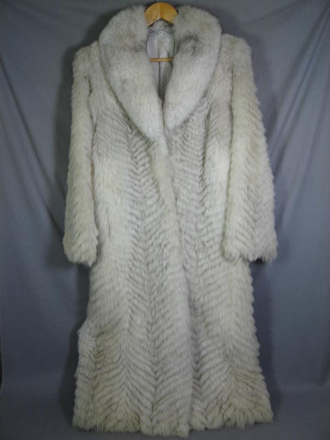 Ladies Full Length White Fox Fur Coat Jacket Sz SM/MED