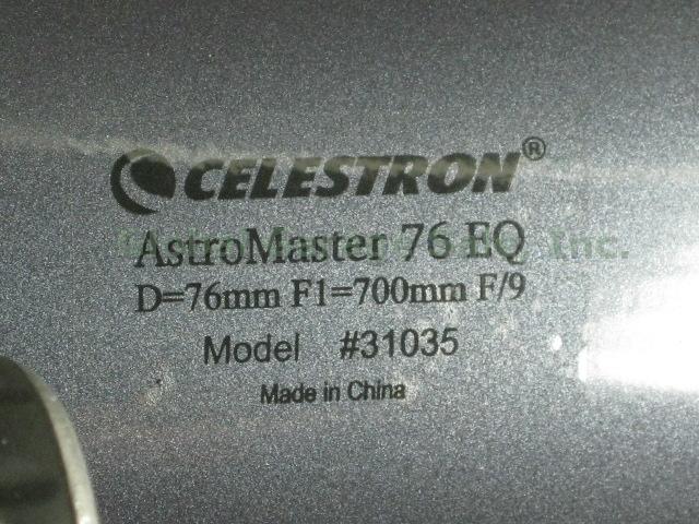 Celestron AstroMaster 76 EQ Telescope W/ Tripod Eyepieces D=76mm F1=700mm F/9 NR 2