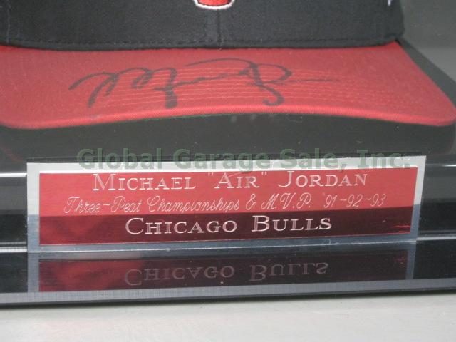 Michael Jordan Hand Signed Chicago Bulls Hat Three-Peat Plaque Display Case +COA 1