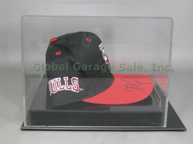 Michael Jordan Hand Signed Chicago Bulls Hat Three-Peat Plaque Display Case +COA 3