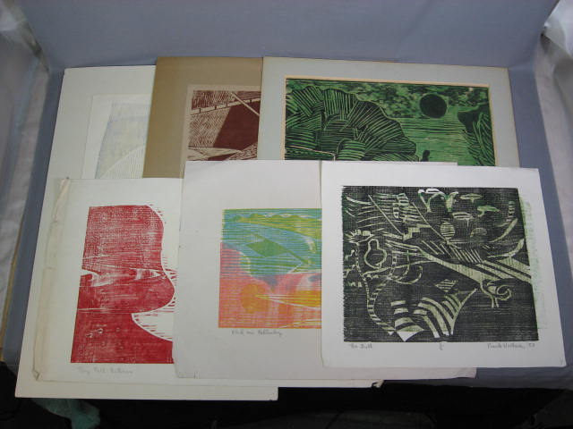 6 Original 1950s Frank Wallace Color Woodblock Prints