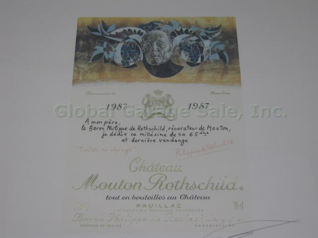 Rare Hans Erni Signed Print 1987 Chateau Mouton-Rothschild Wine Bottle Label NR! 1