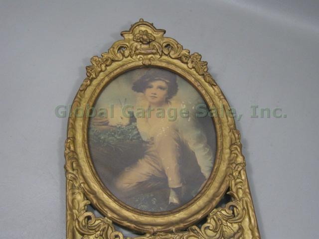 Ornate Rococo Gold Gilt Frame Wall Mirror Henry Raeburn Boy Rabbit Print 1814 NR 1