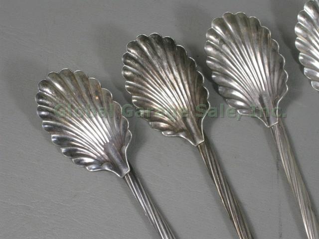 12 Vtg Antique Sterling Silver Sippers Straws Shell Seashell Spoons 8-3/8" 5.5oz 1
