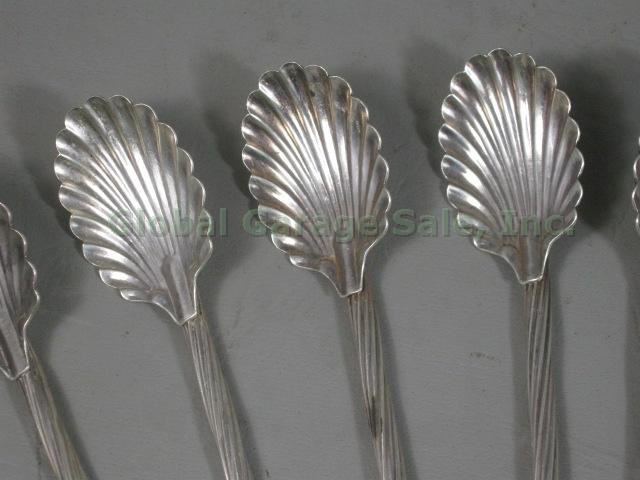 12 Vtg Antique Sterling Silver Sippers Straws Shell Seashell Spoons 8-3/8" 5.5oz 2
