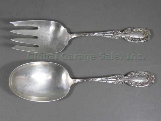 Vtg Antique Frank Whiting Cattail Sterling Silver Serving Spoon Fork Set 7oz 9"