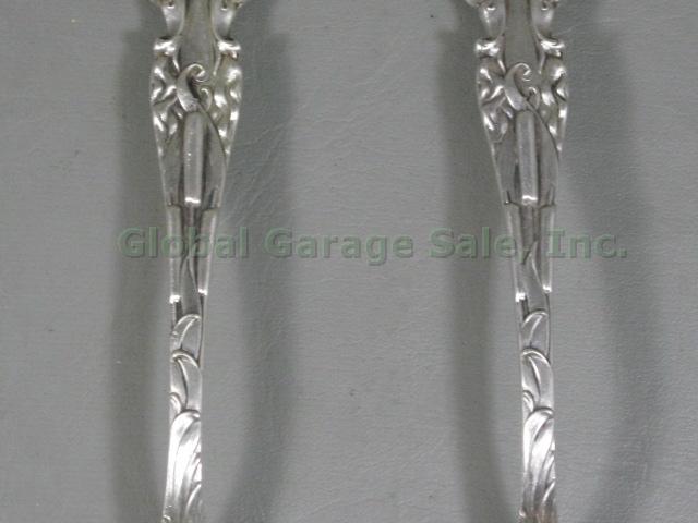 Vtg Antique Frank Whiting Cattail Sterling Silver Serving Spoon Fork Set 7oz 9" 4
