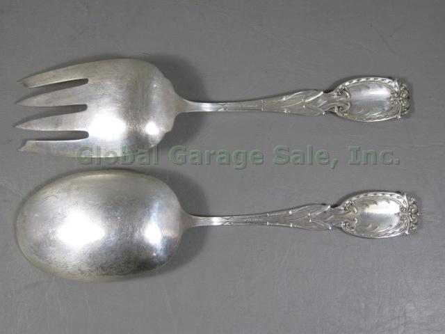 Vtg Antique Frank Whiting Cattail Sterling Silver Serving Spoon Fork Set 7oz 9" 5