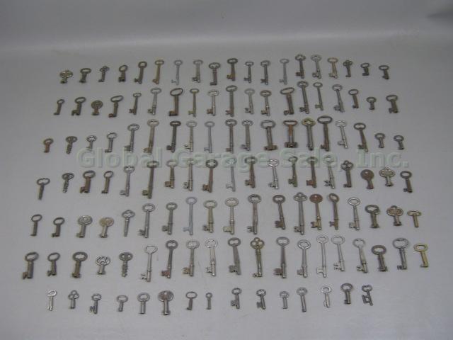 129 Vtg Antique Keys Brass Steel Skeleton Flat Cabinet Door Barrel Clock Watch +
