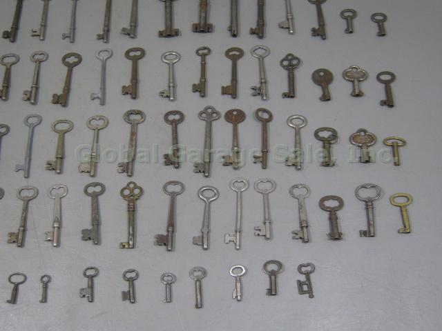 129 Vtg Antique Keys Brass Steel Skeleton Flat Cabinet Door Barrel Clock Watch + 2