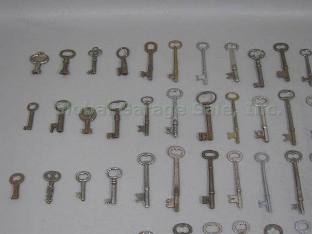 129 Vtg Antique Keys Brass Steel Skeleton Flat Cabinet Door Barrel Clock Watch + 5