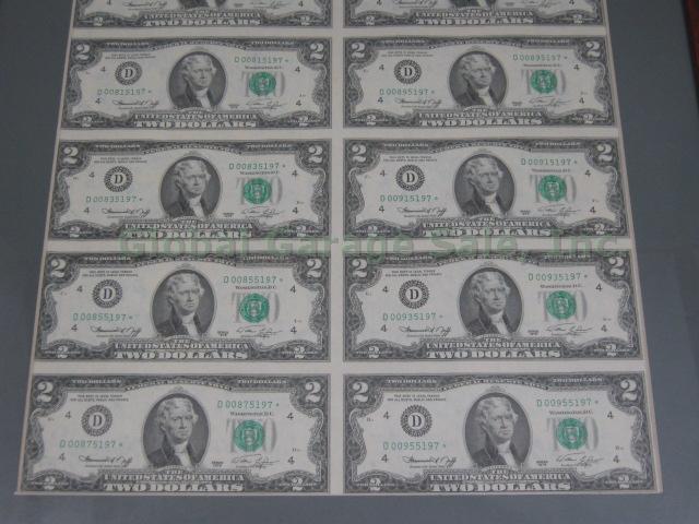 1976 Uncut Half-Sheet 16 US $2 Dollar Bill Star Federal Reserve Note FRN UNC NR! 2