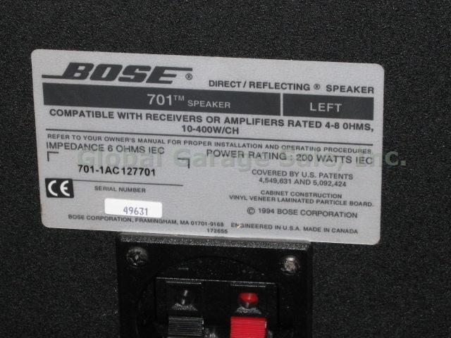 Black Pair Bose 701 Main Stereo Direct Reflecting Floor Speakers Left Right NR!! 7