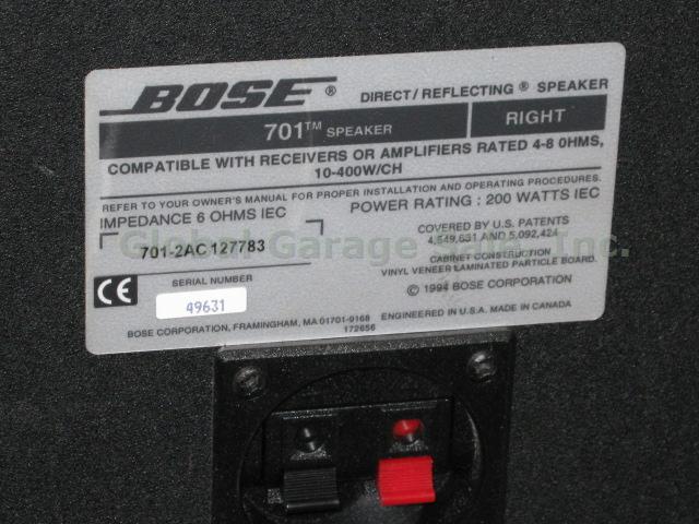 Black Pair Bose 701 Main Stereo Direct Reflecting Floor Speakers Left Right NR!! 8