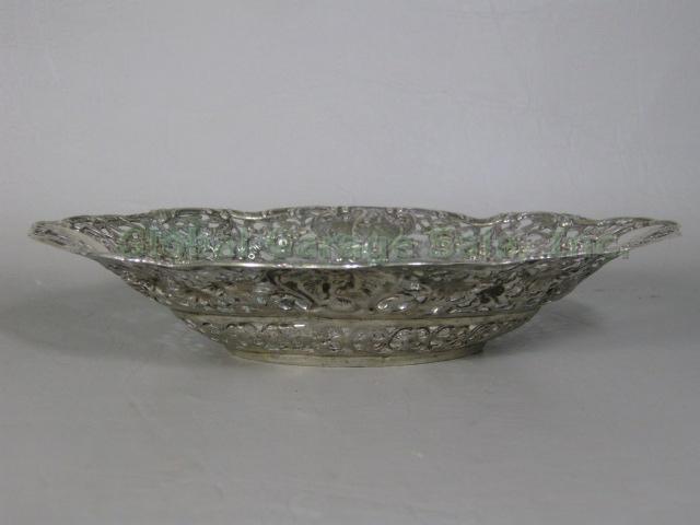 Gorgeous Antique Solid 800 Silver 7.75" German Repousse Bowl Floral Cherubs 155g 1