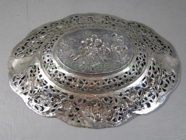 Gorgeous Antique Solid 800 Silver 7.75" German Repousse Bowl Floral Cherubs 155g 7