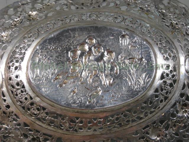 Gorgeous Antique Solid 800 Silver 7.75" German Repousse Bowl Floral Cherubs 155g 8