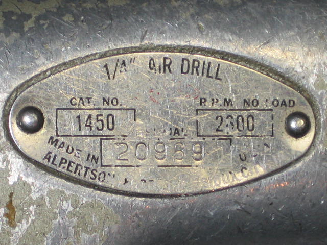 Sioux 1450 1/4" Air Drill Aircraft Sheet Metal Tool NR 3