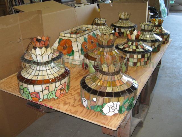 10 Vtg Tiffany-Style Stained Glass Hanging Lamp Light Fixture Shades Set Lot NR! 4