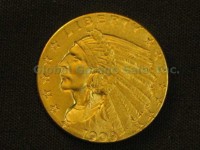 1909 US $2.50 Indian Head Quarter Eagle Gold Piece United States Coin NO RES!