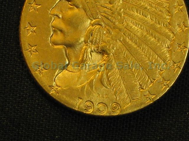 1909 US $2.50 Indian Head Quarter Eagle Gold Piece United States Coin NO RES! 2