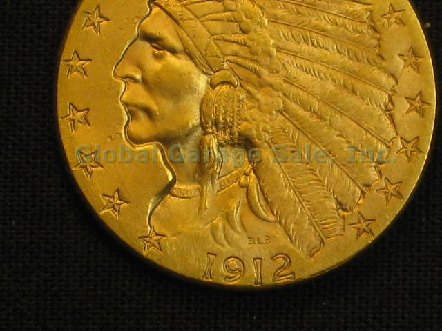 1912 US $2.50 Indian Head Quarter Eagle Gold Piece United States Coin NO RES! 2